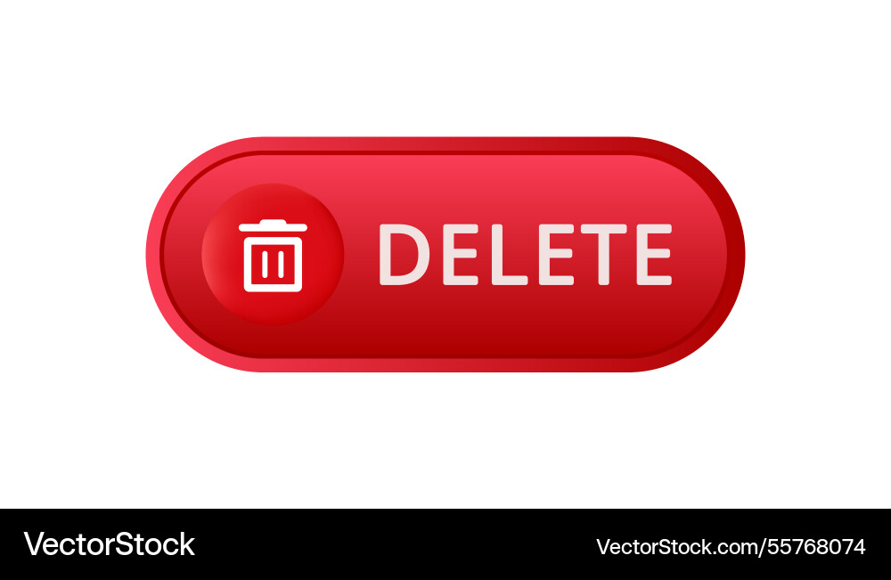 Red delete button with trash bin icon vector image