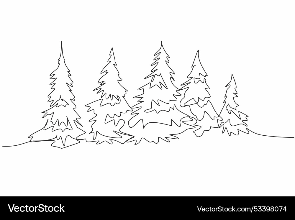 Single one line drawing many large pine trees Single one line drawing many large pine trees vector image
