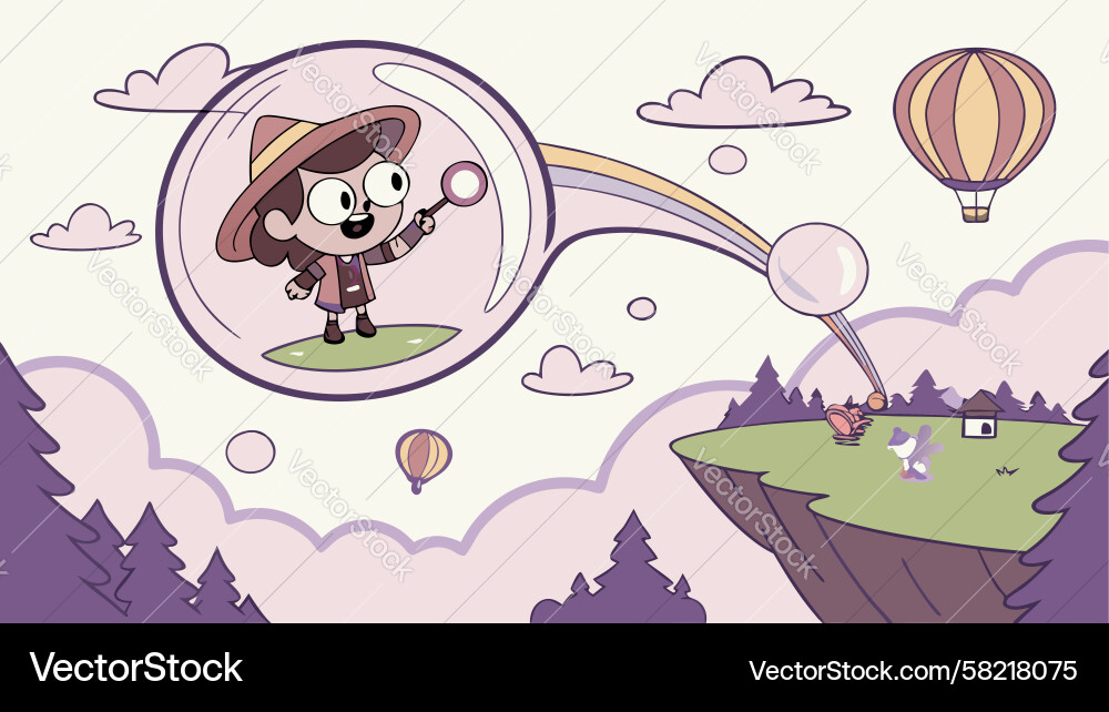 Adventurous child looking through magnifying Vector Image