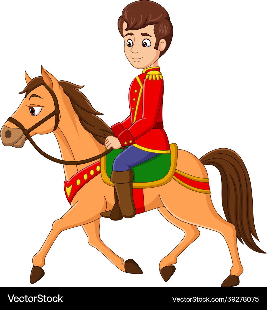 Cartoon prince riding on a horse Cartoon prince riding on a horse Vector Image