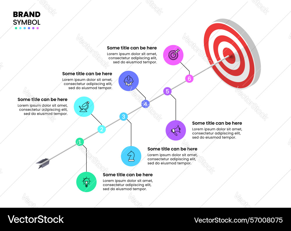 Infographic template dartboard with 6 steps Infographic template dartboard with 6 steps vector image
