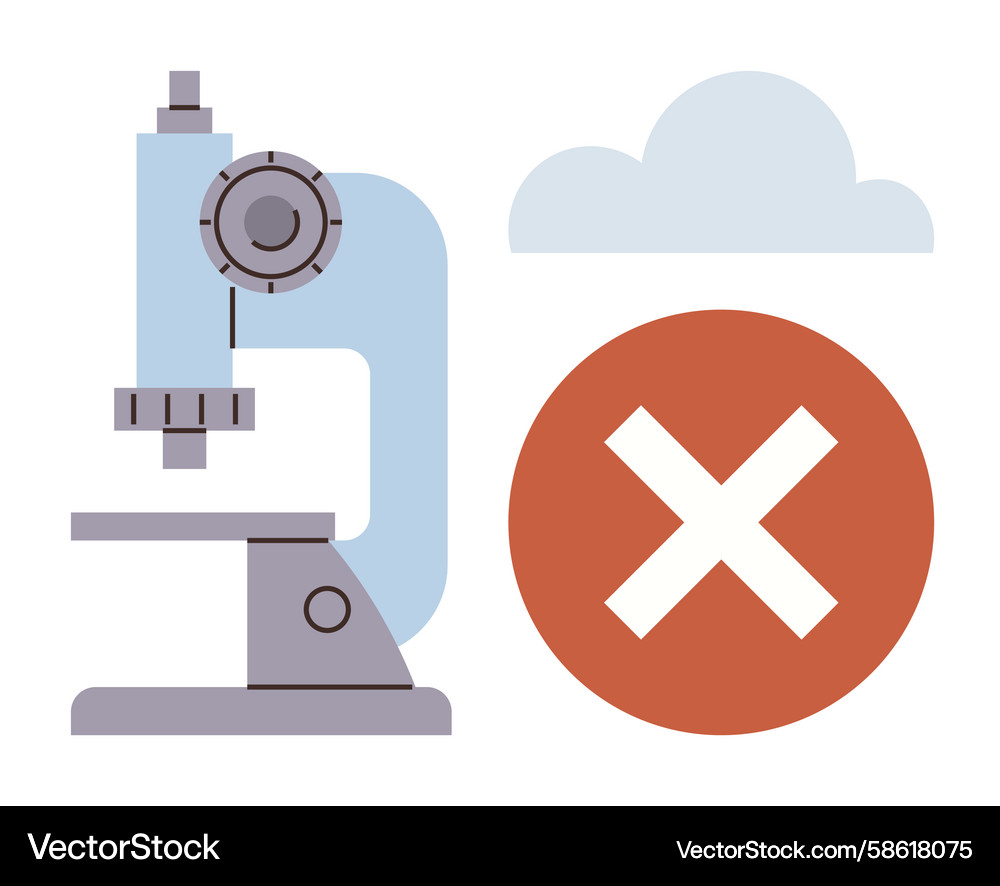 Microscope with error symbol and cloud Microscope with error symbol and cloud Vector Image
