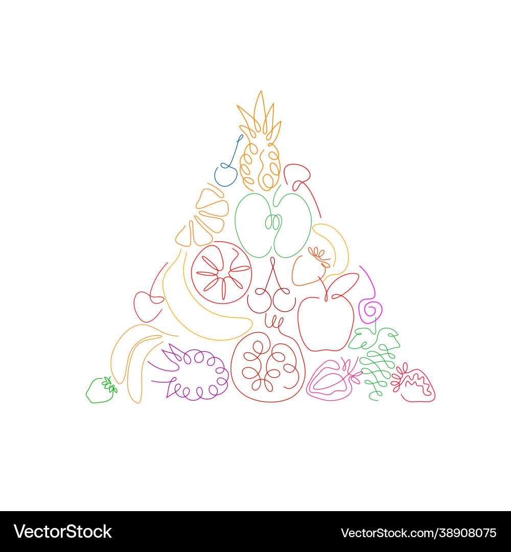 One line different fruits in shape triangle One line different fruits in shape triangle vector image