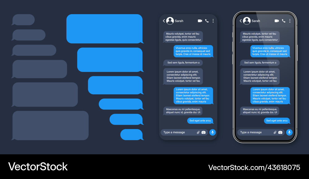 Realistic smartphone with messaging app sms text Realistic smartphone with messaging app sms text vector image