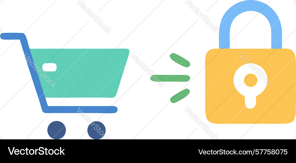 Secure online shopping icon with padlock and cart vector image