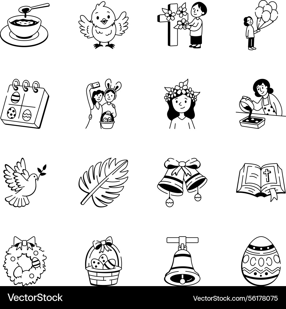 Set of easter decorations hand drawn icons Vector Image