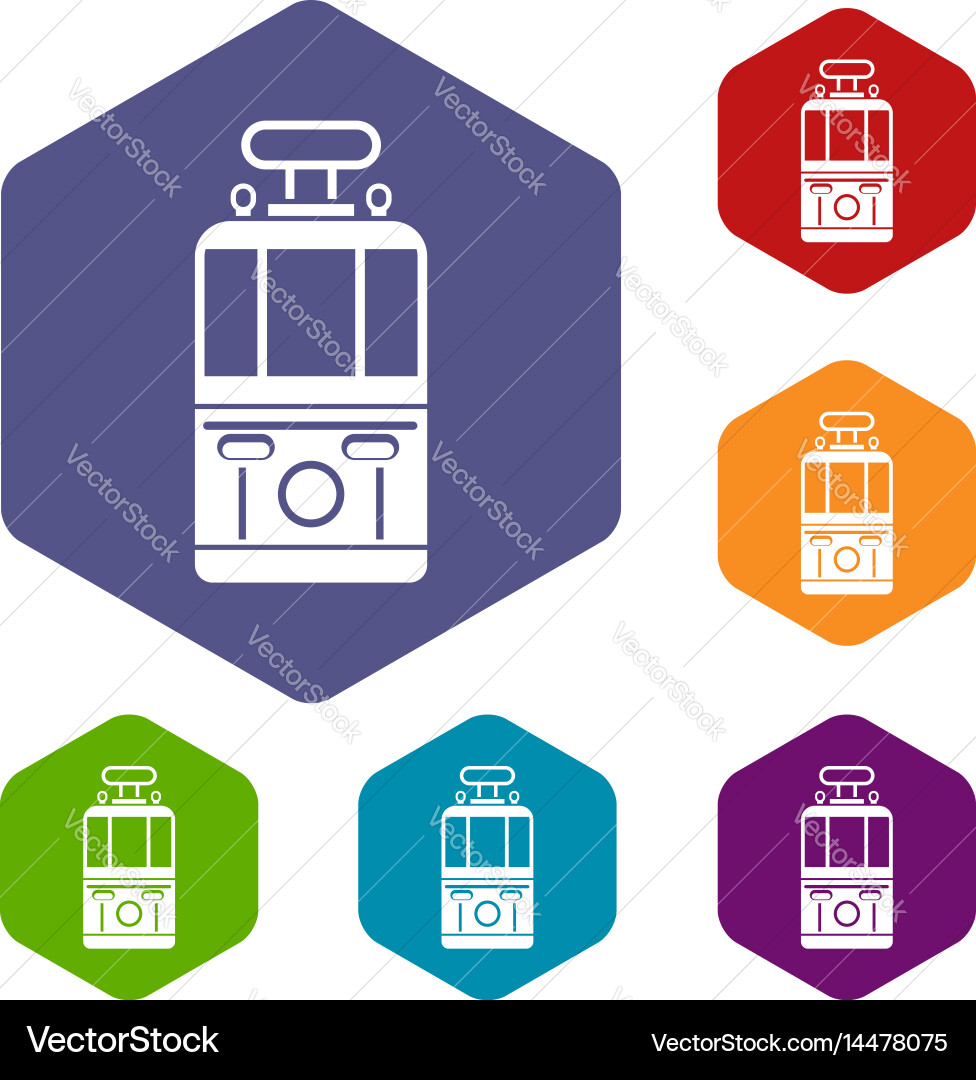 Tram front view icons set hexagon Vector Image