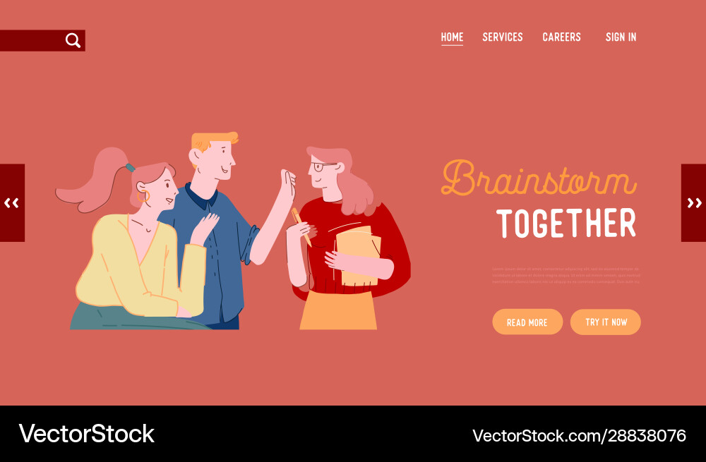 Brainstorm and searching solution website landing Brainstorm and searching solution website landing vector image