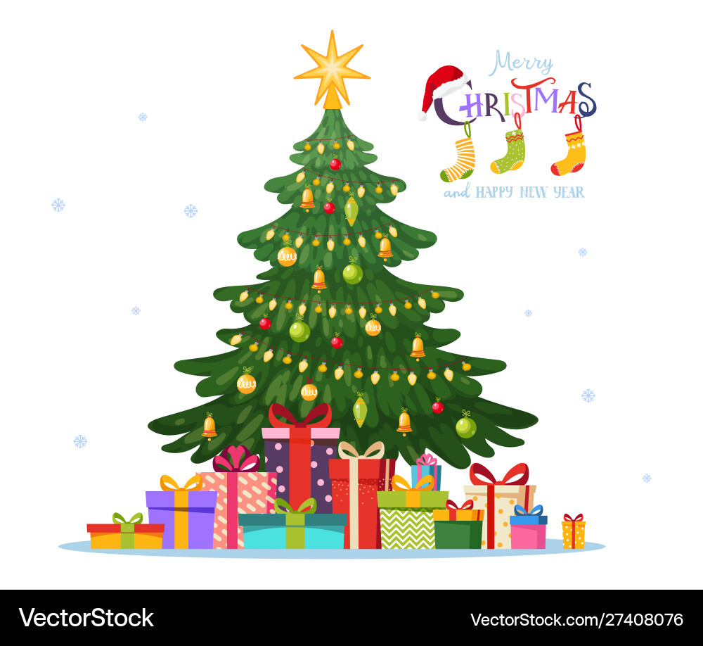 Decorated with balls and garlands christmas tree Decorated with balls and garlands christmas tree vector image