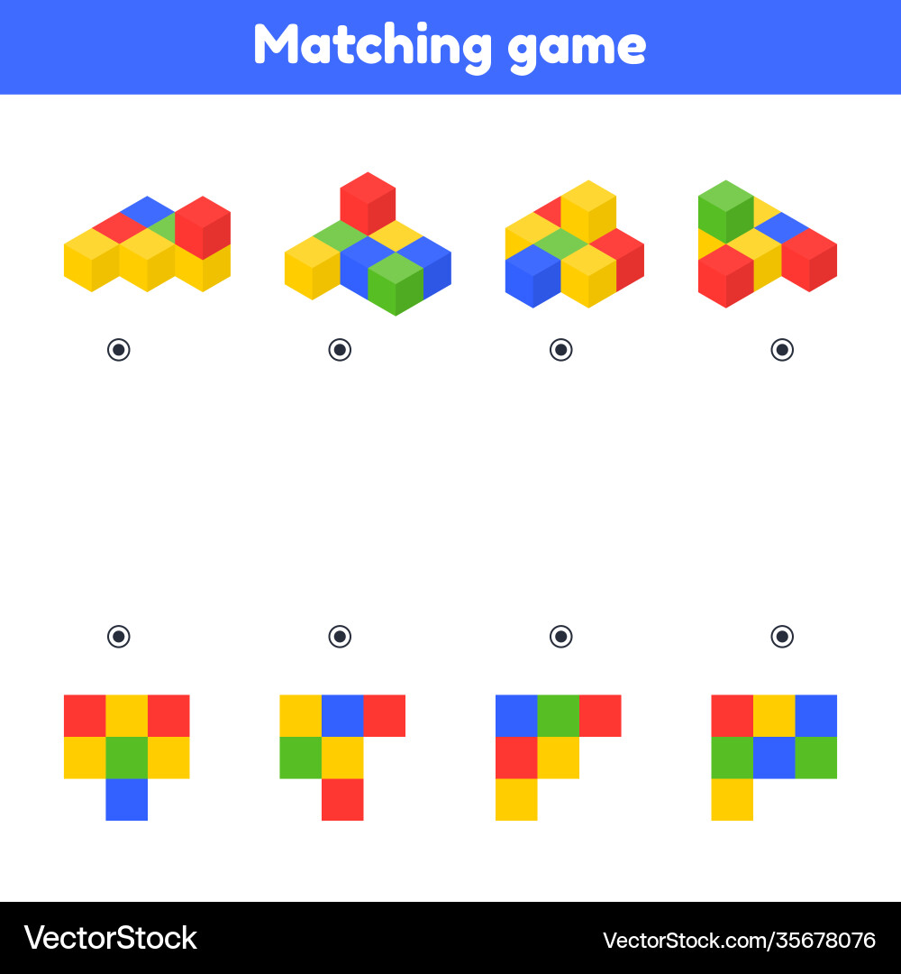 Find top view matching game color cubes Find top view matching game color cubes vector image