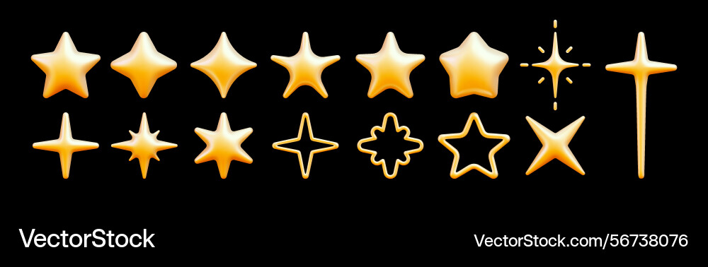 Pack of golden 3d stars Vector Image