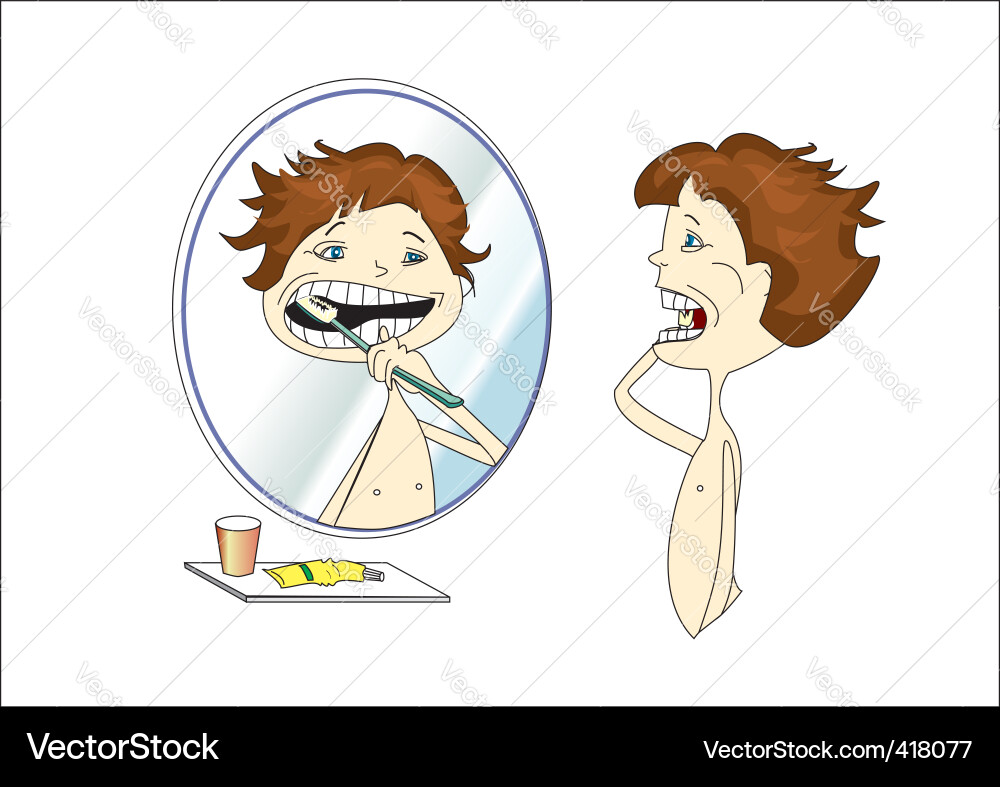 Cartoon Child Brushing Teeth Vector Image