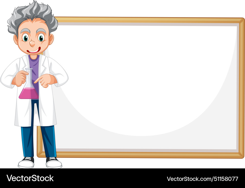 Cartoon scientist presenting with a large empty Cartoon scientist presenting with a large empty Vector Image