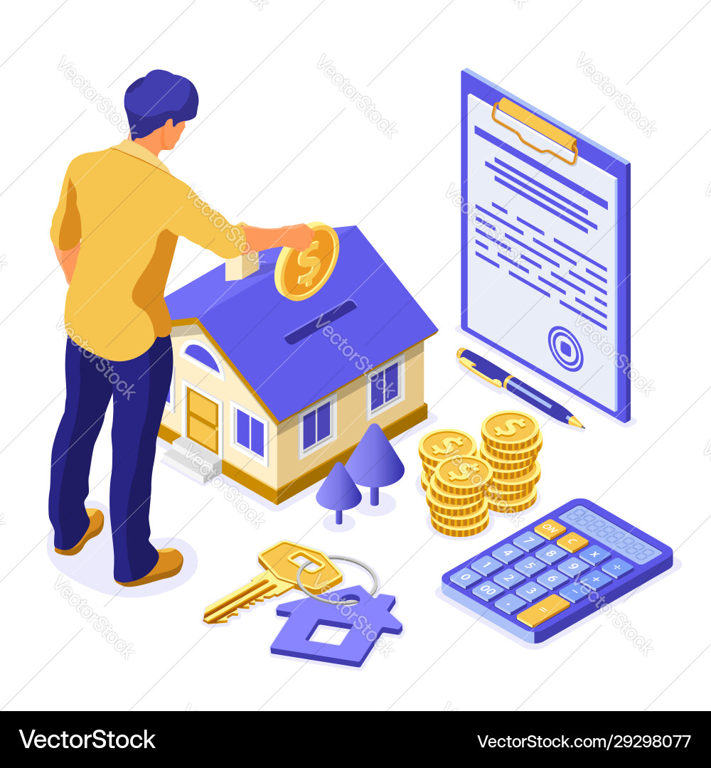 Sale purchase rent mortgage house isometric Sale purchase rent mortgage house isometric vector image