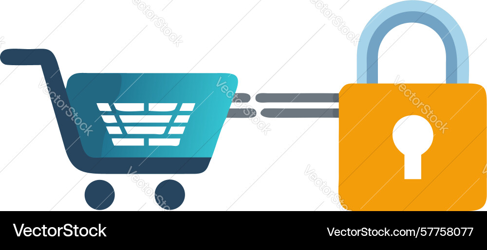 Secure e-commerce flow icon padlock cart design vector image