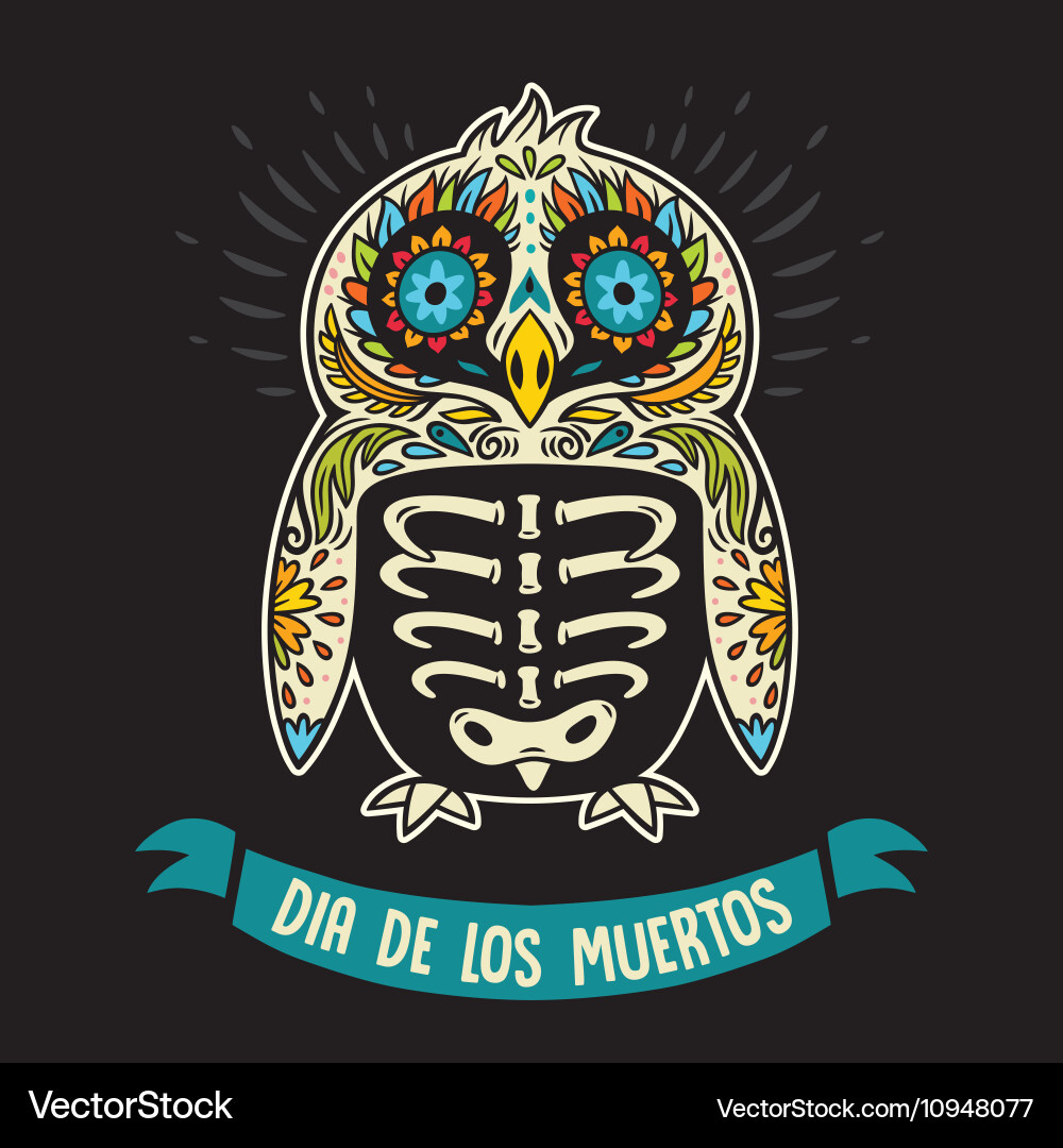 Sugar Skull Penguin Dia de Muertos Greeting Card Vector Image