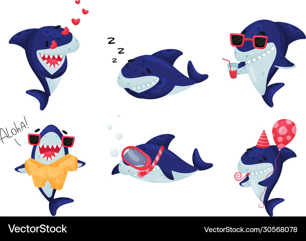 Cartoon toothy shark snorkeling and drinking Cartoon toothy shark snorkeling and drinking vector image