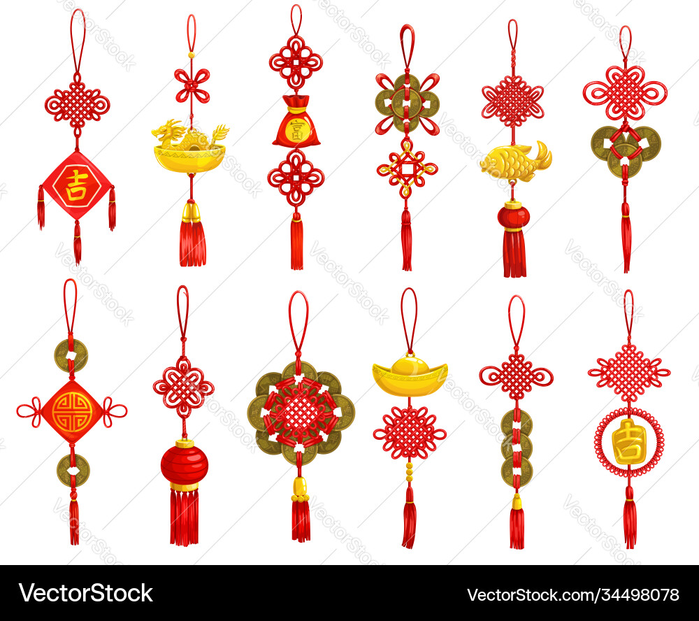 Chinese lunar new year red decoration icons vector image