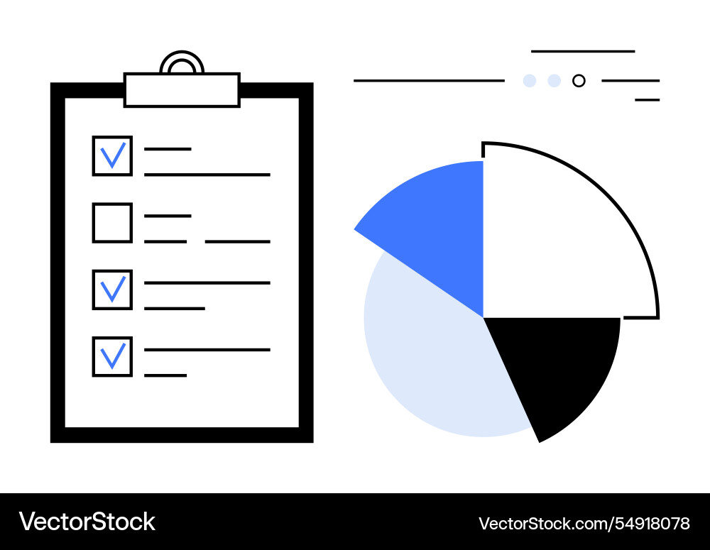 Data analysis with checklist and pie chart Data analysis with checklist and pie chart vector image