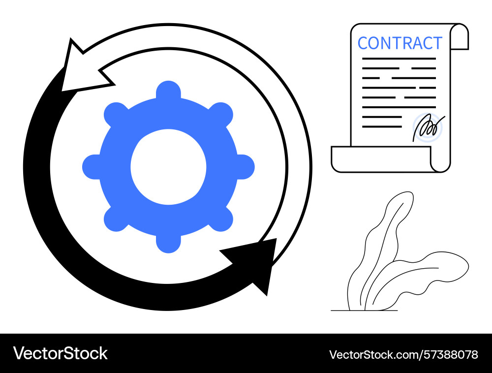 Gear with circular arrows and signed contract Gear with circular arrows and signed contract vector image