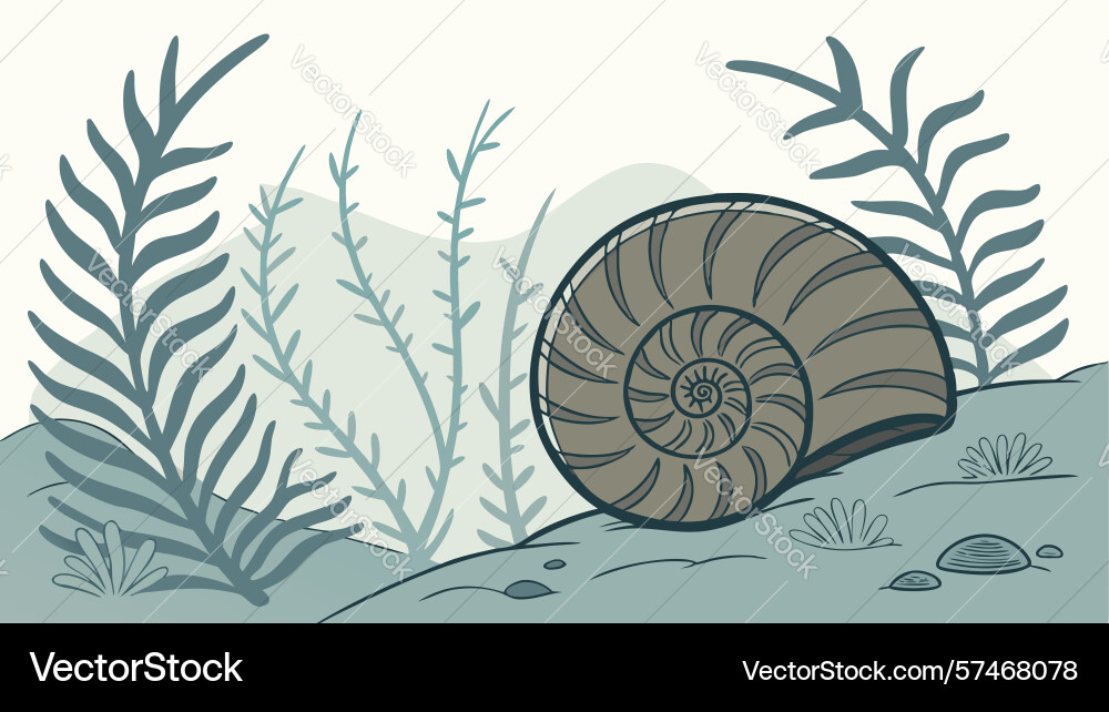 Nautilus shell in tall grass serene nature object Vector Image