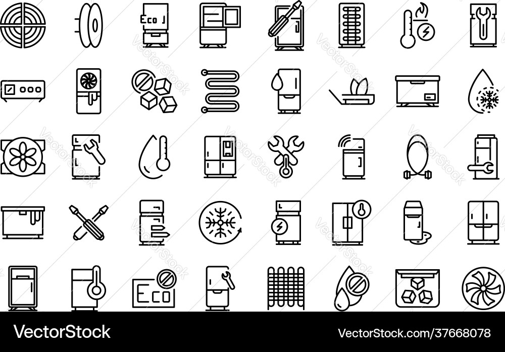 Refrigerator repair icons set outline style Refrigerator repair icons set outline style vector image
