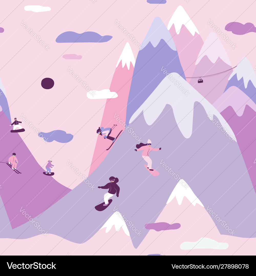 Seamless pattern with skiing and snowboarding Seamless pattern with skiing and snowboarding vector image