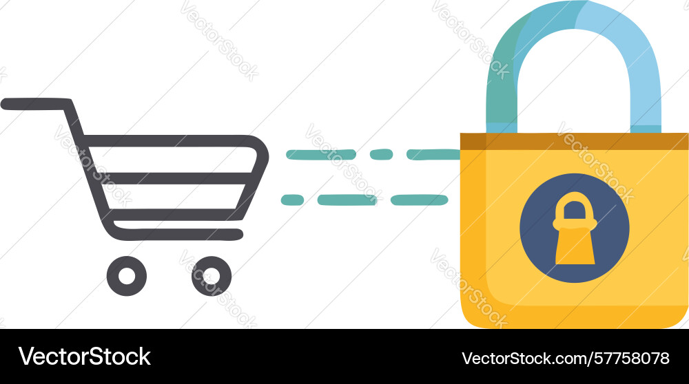 Secure transaction icon padlock to shopping cart Vector Image