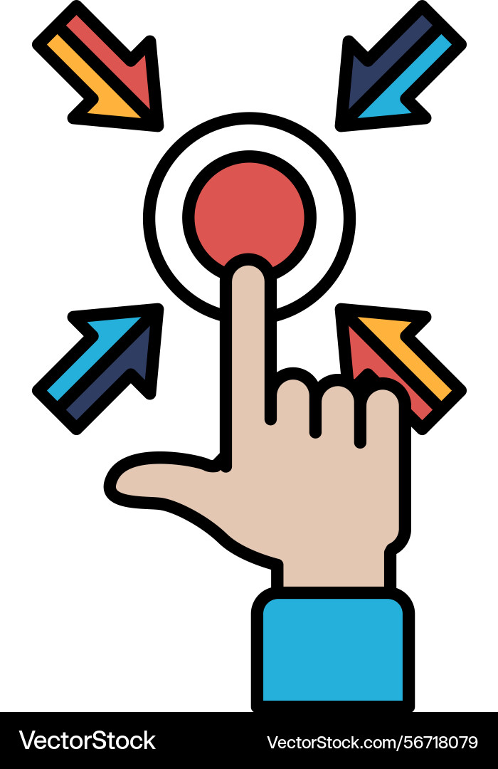 A hand pointing to red button with arrows A hand pointing to red button with arrows vector image