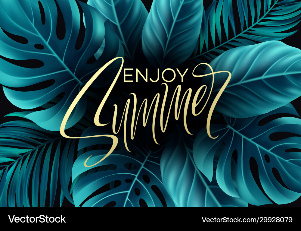 Banners with tropical leaves on black Banners with tropical leaves on black vector image