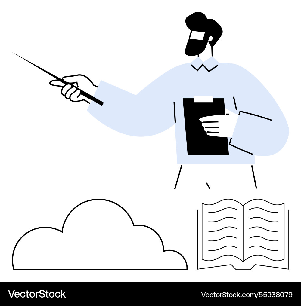 Educator explaining concept with pointer book Educator explaining concept with pointer book vector image