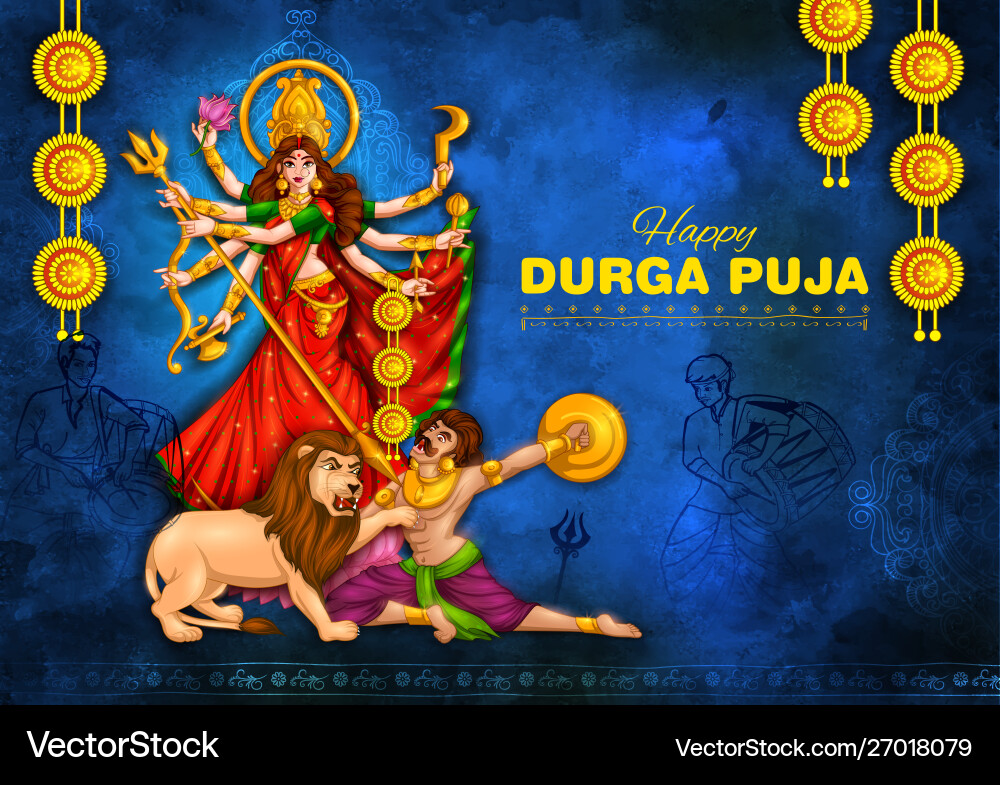 Goddess durga in happy puja subh navratri vector image