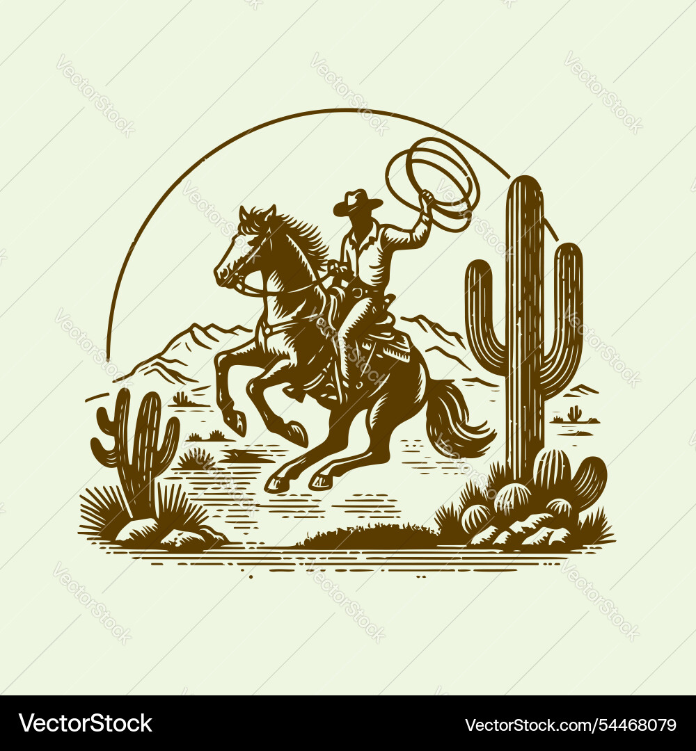 Western cowboy riding a galloping horse Royalty Free Vector