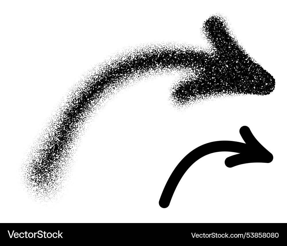 Curved arrow transitioning from dotted to solid vector image
