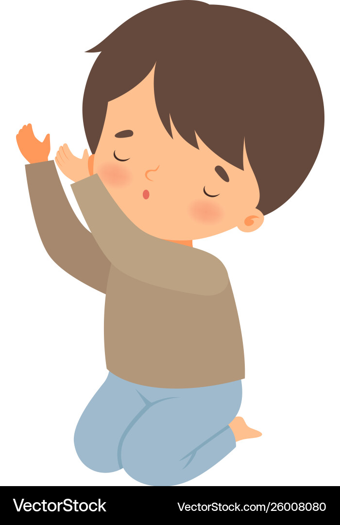 Little boy kneeling and praying cartoon Little boy kneeling and praying cartoon vector image