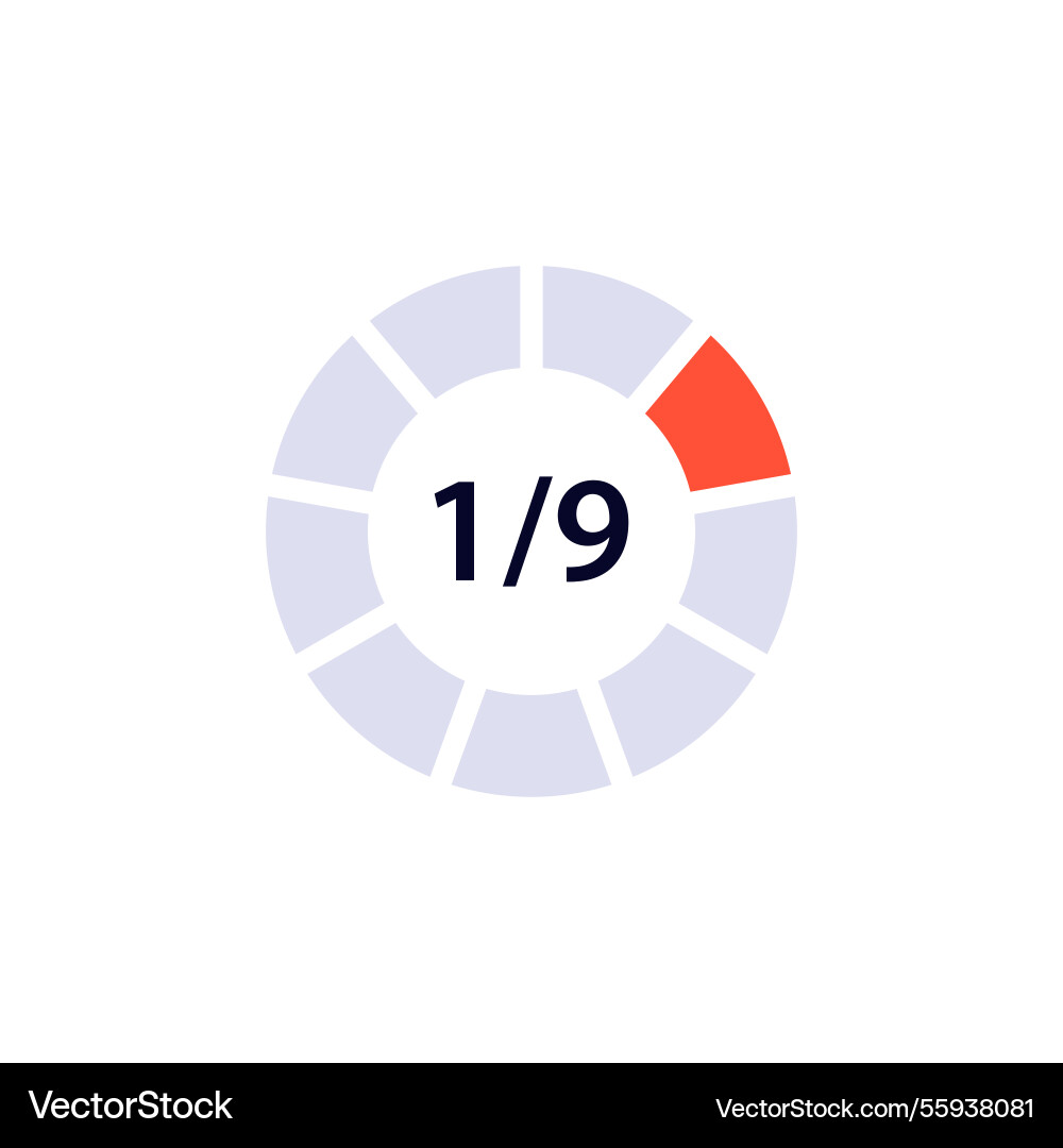 Circular progress indicator showing one ninth Vector Image
