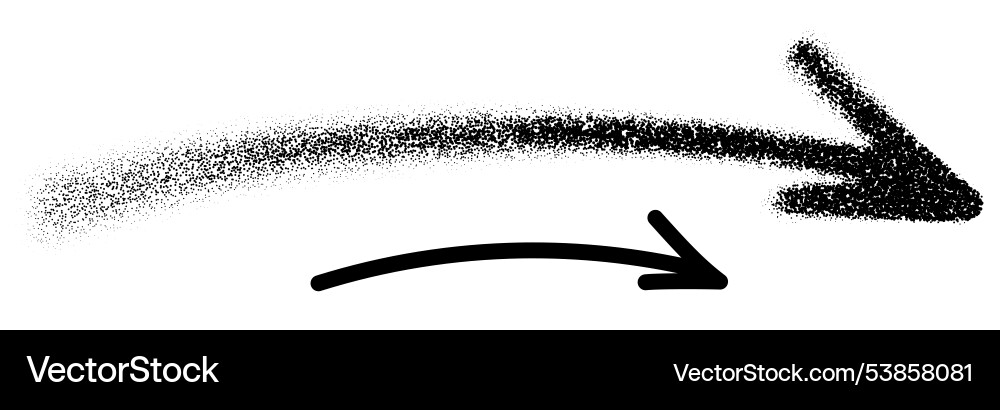 Curved arrow in dotted to solid transition vector image