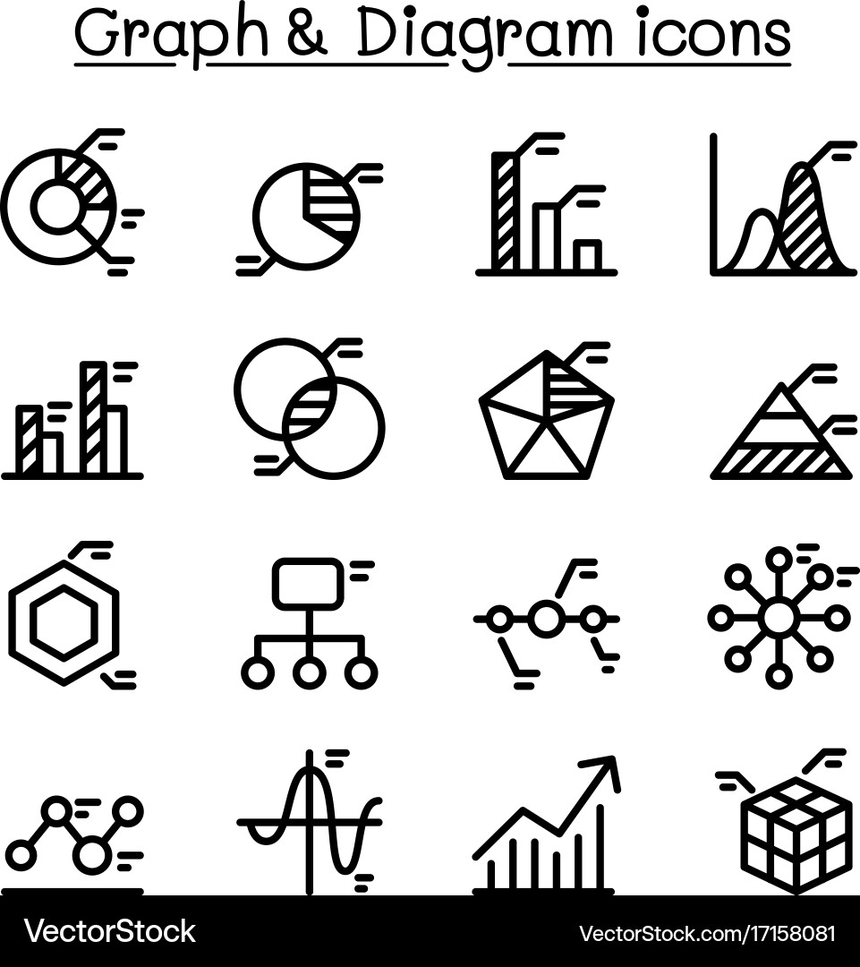 Graph data diagram icon set in thin line style vector image