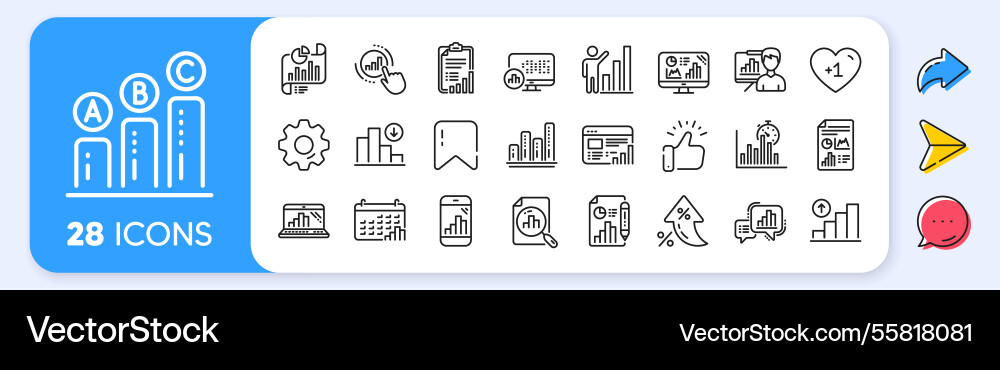 Graph line icons set of chart presentation Graph line icons set of chart presentation vector image