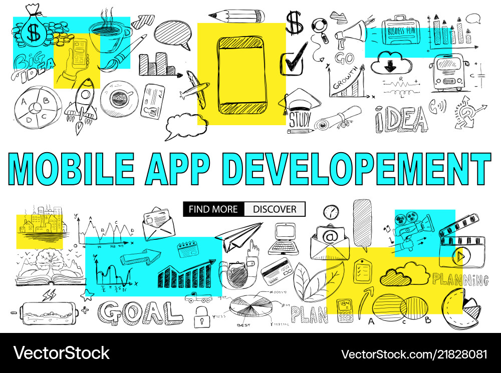 Mobile app development with doodle design style Mobile app development with doodle design style vector image