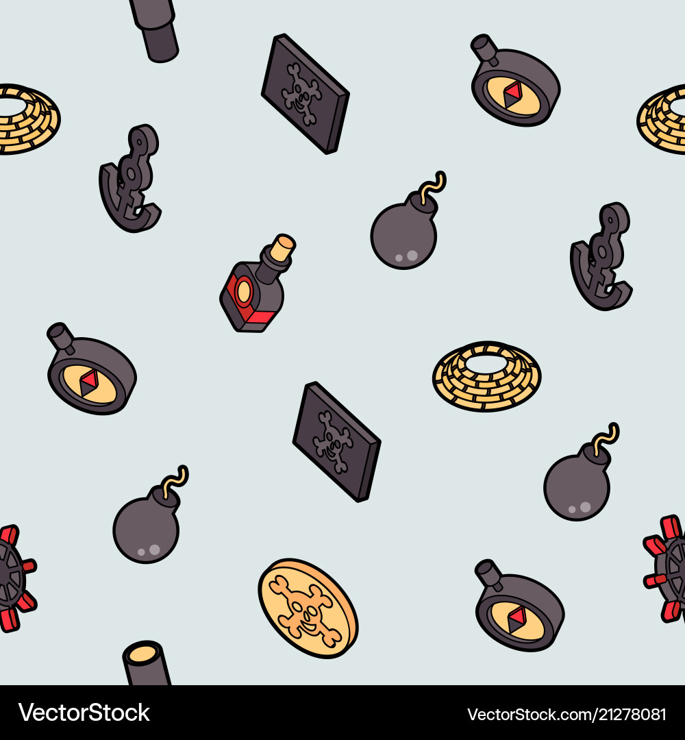 Piracy color outline isometric pattern vector image