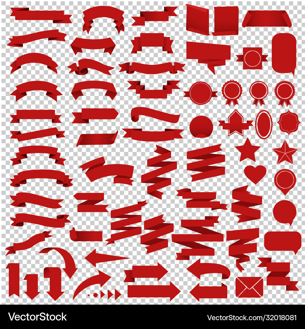 Red web ribbon set isolated transparent background vector image