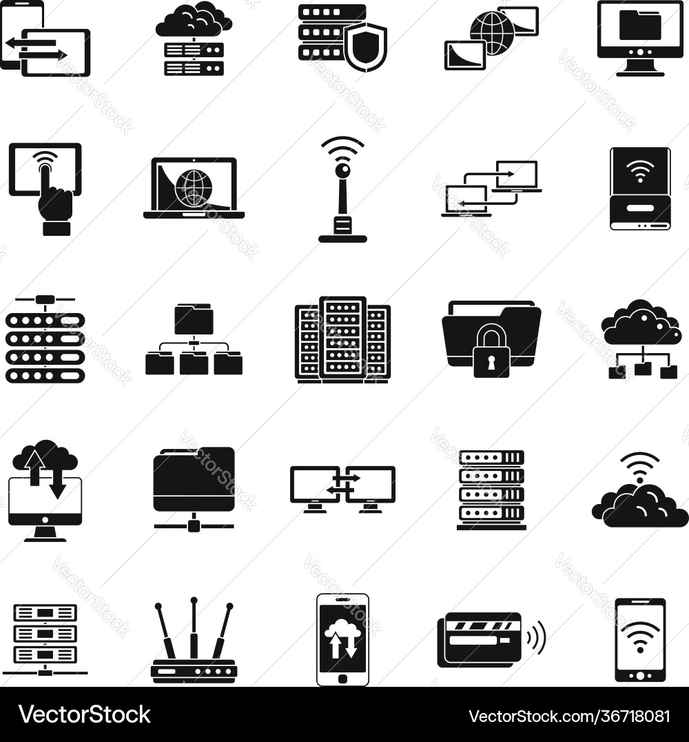 Remote Access-Daten-Symbole setzen einfachen Stil Remote Access-Daten-Symbole setzen einfachen Stil vektorbild
