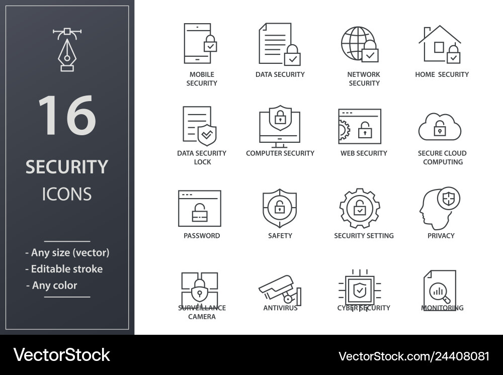 Security line icons set black Security line icons set black vector image
