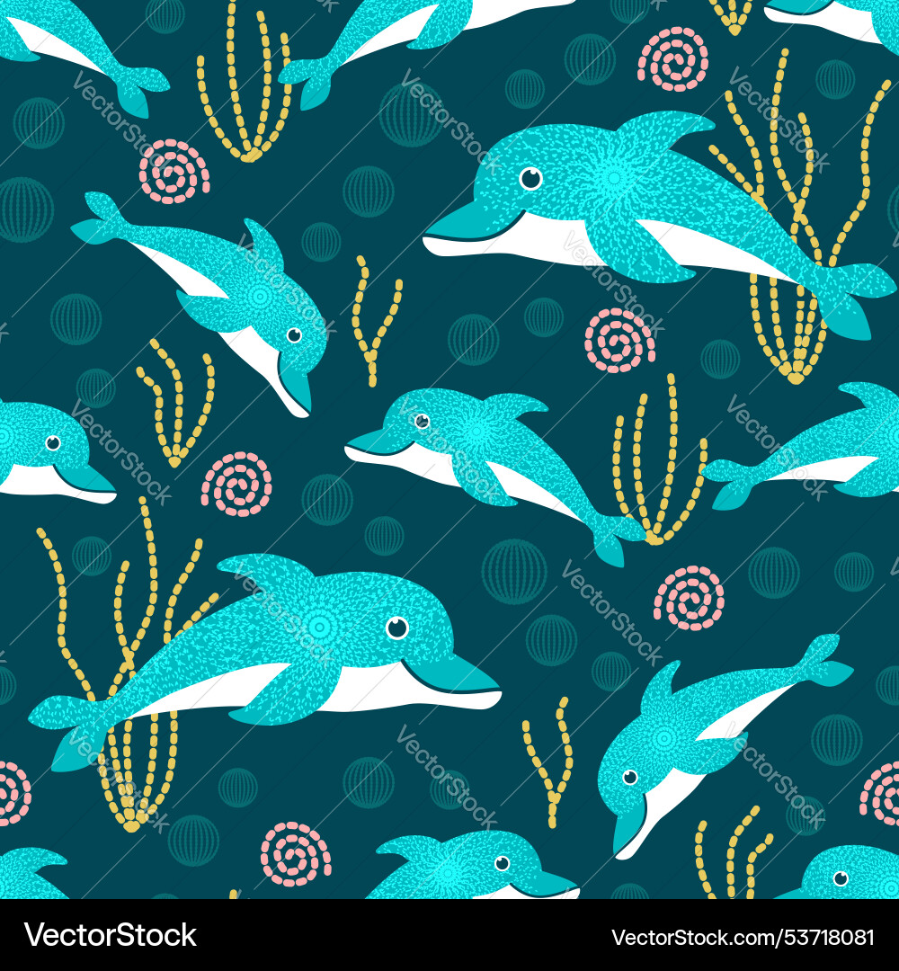 Smiling Dolphins Underwater Pattern Vector Image