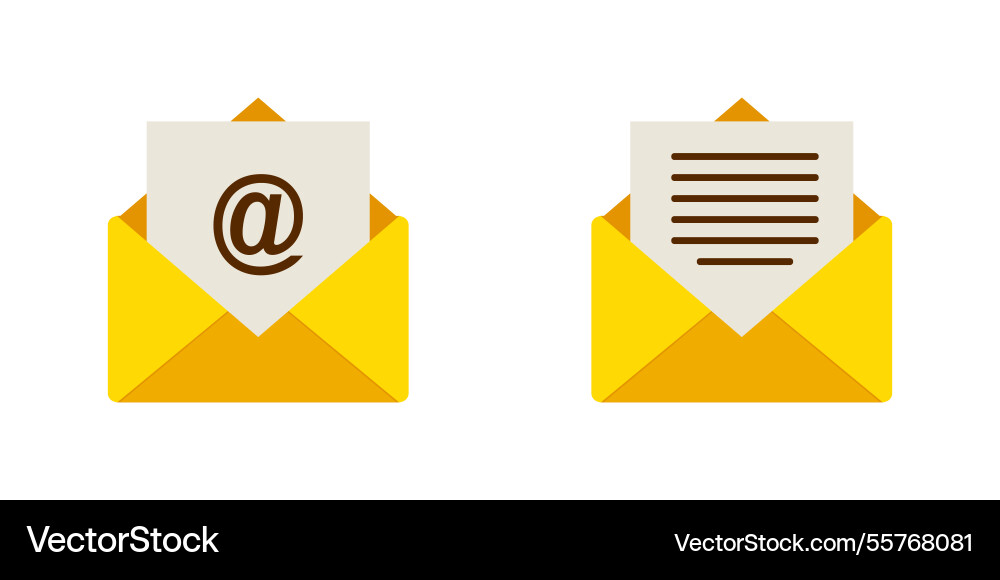 Yellow envelopes with email symbols and text vector image