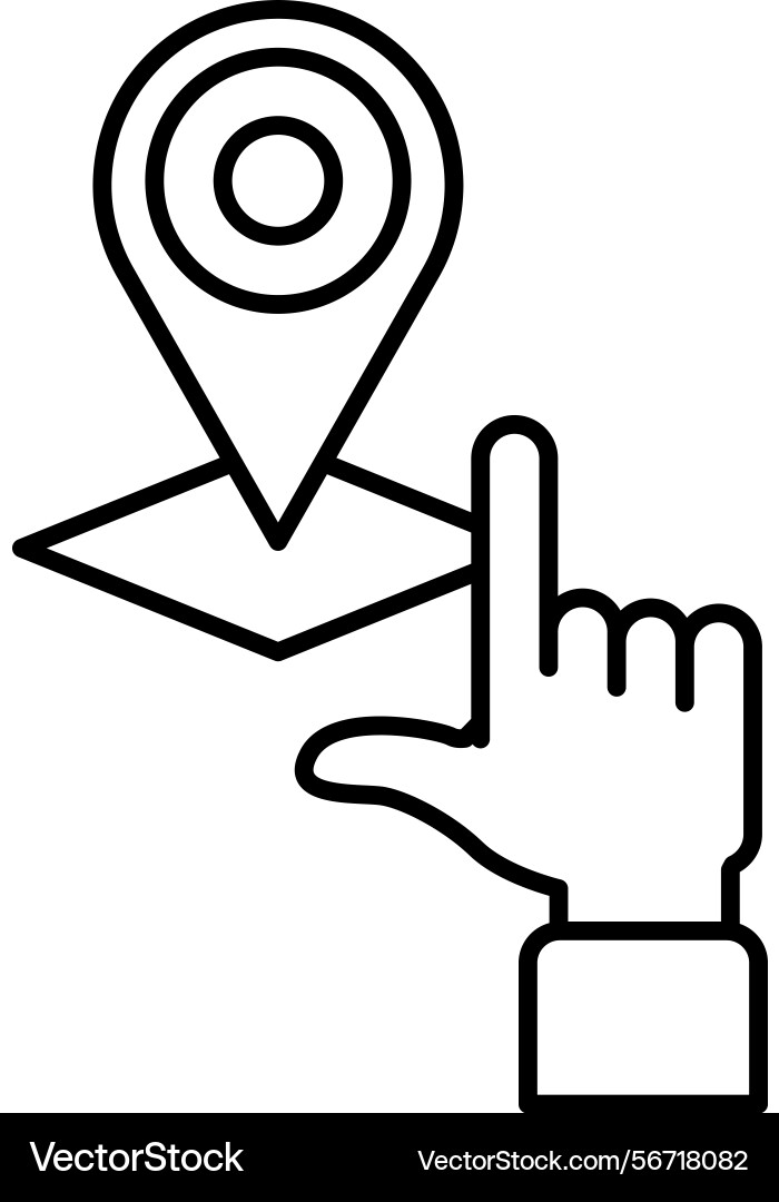 A hand pointing to map with pin vector image