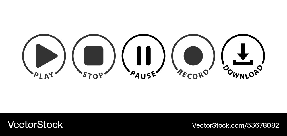A set of icons with captions for the player Vector Image