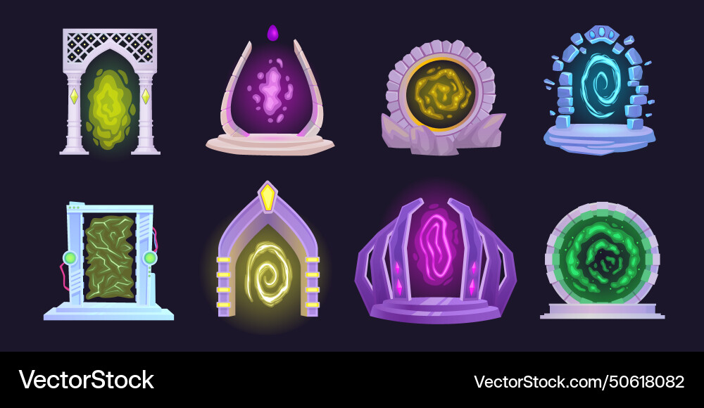 Cartoon portals magic teleport glowing energy Cartoon portals magic teleport glowing energy vector image