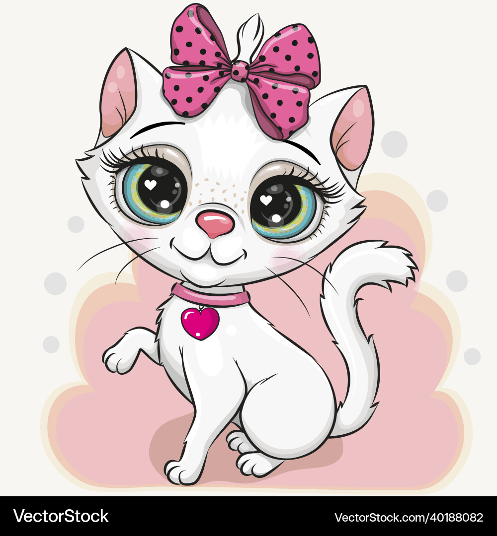Cartoon weiße Kätzchen mit rosa Schleife Cartoon weiße Kätzchen mit rosa Schleife vektorbild